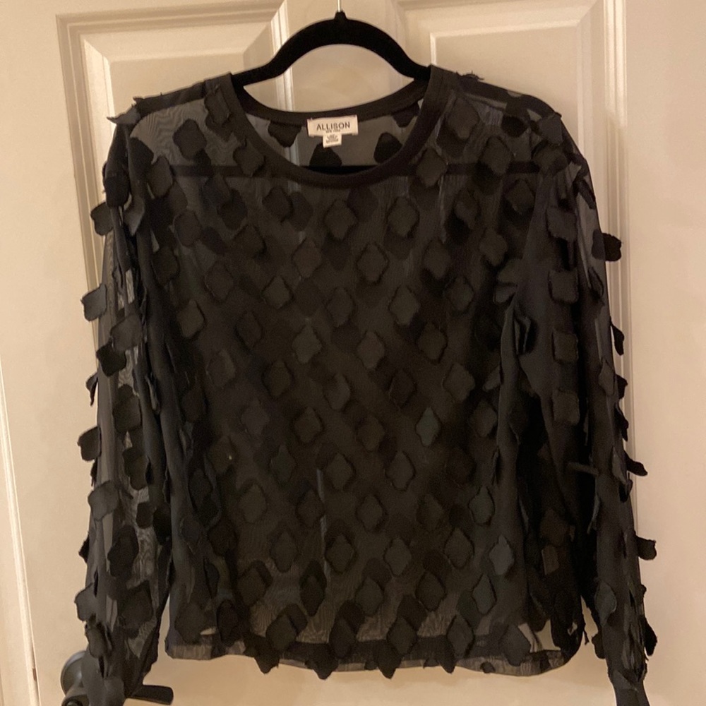 Alison of New York diaphanous black top with petal details. Size S/P. Like new.